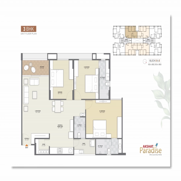 3 BHK Unit Floor Plan D&E Block 